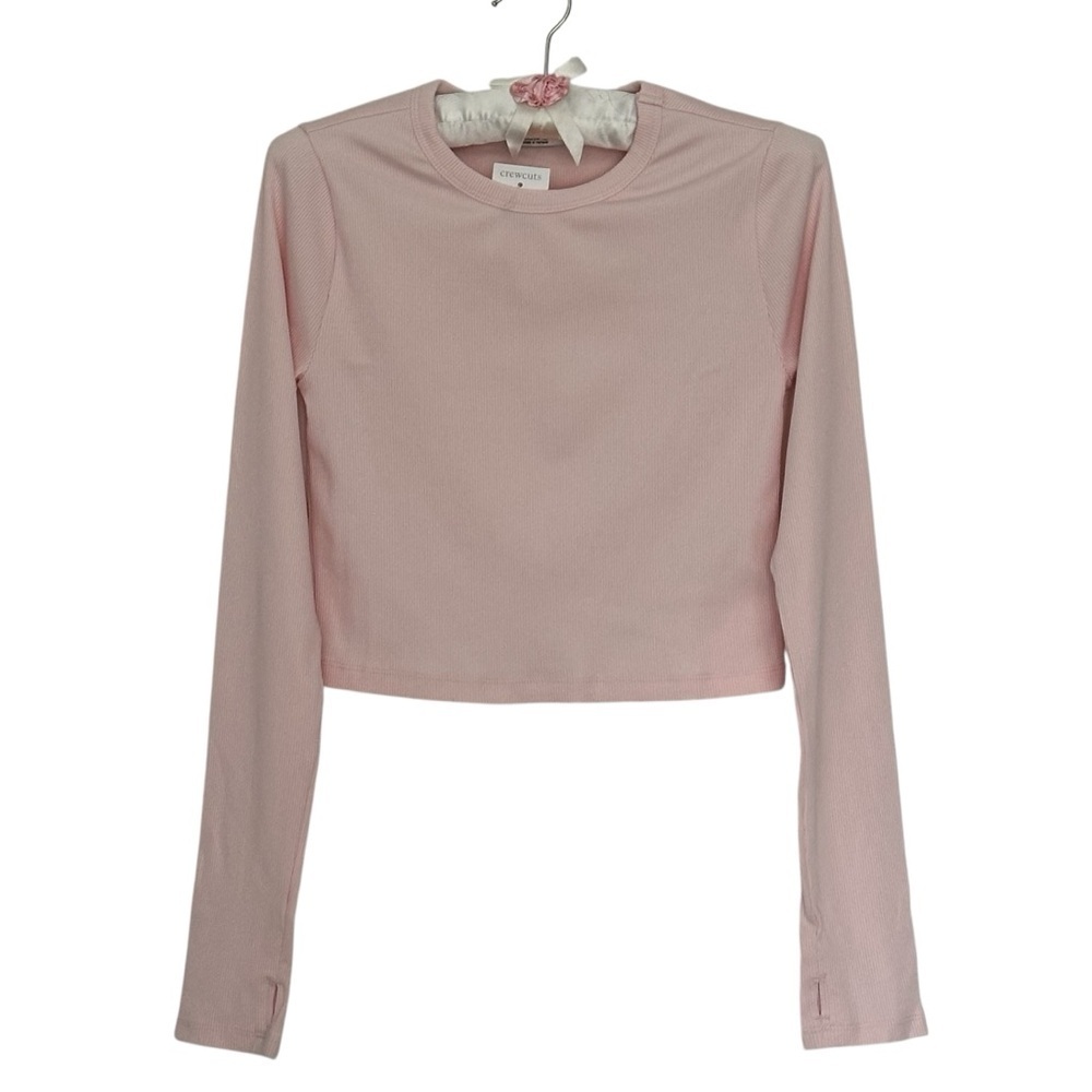 NEW CREWCUTS Girls' active long-sleeve cropped top in stretchy rib pink Size XXL